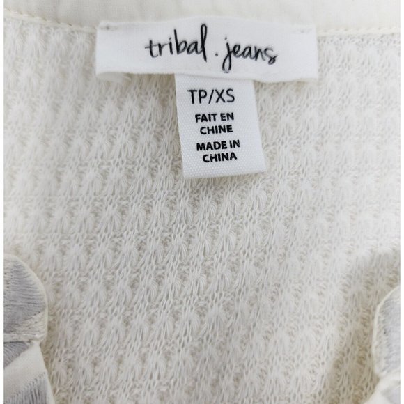 Tribal Jeans Women's Top Size XS‎ Bone Waffle Embroidery Detail Long Sleeve New - Picture 2 of 16